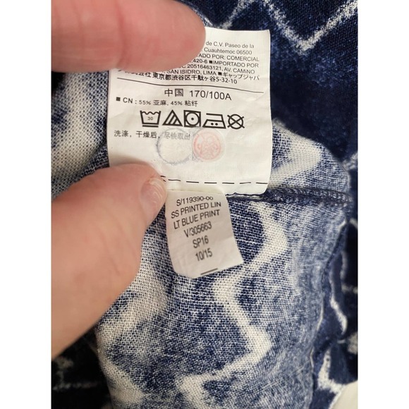 Old Navy Linen Dress Large TALL Shift SS Blue Chevron Print - Picture 9 of 9